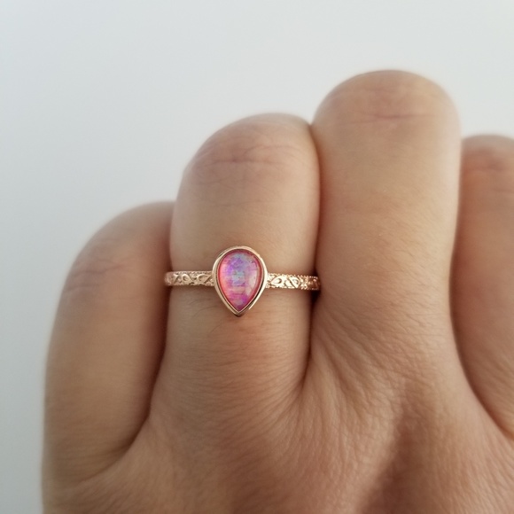 18k Over Sterling Pink Opal Ring - Picture 7 of 8